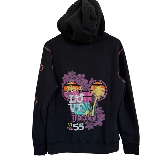 Disneyland Parks Full Zip Hoodie "Peace Love" Black Purple Women’s Size XL - Picture 3 of 11